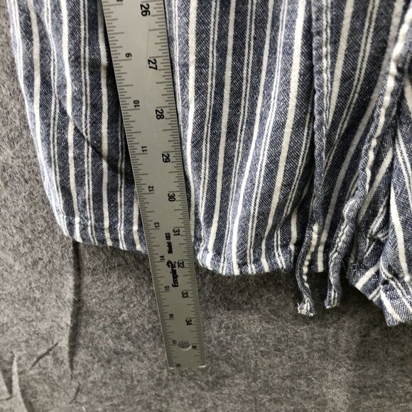 Old Navy Linen Blend Romper Womens XS Short Sleeve Blue White Striped Drawstring - Picture 6 of 9